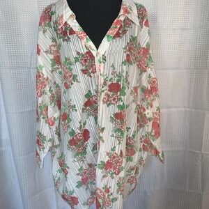 Womens 4x White Floral Sheer Blouse‎ Long Sleeves